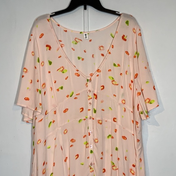 BP Easy Floral Print Button Front Skater Minidress Pink Women's Plus Size Dress - Picture 3 of 11